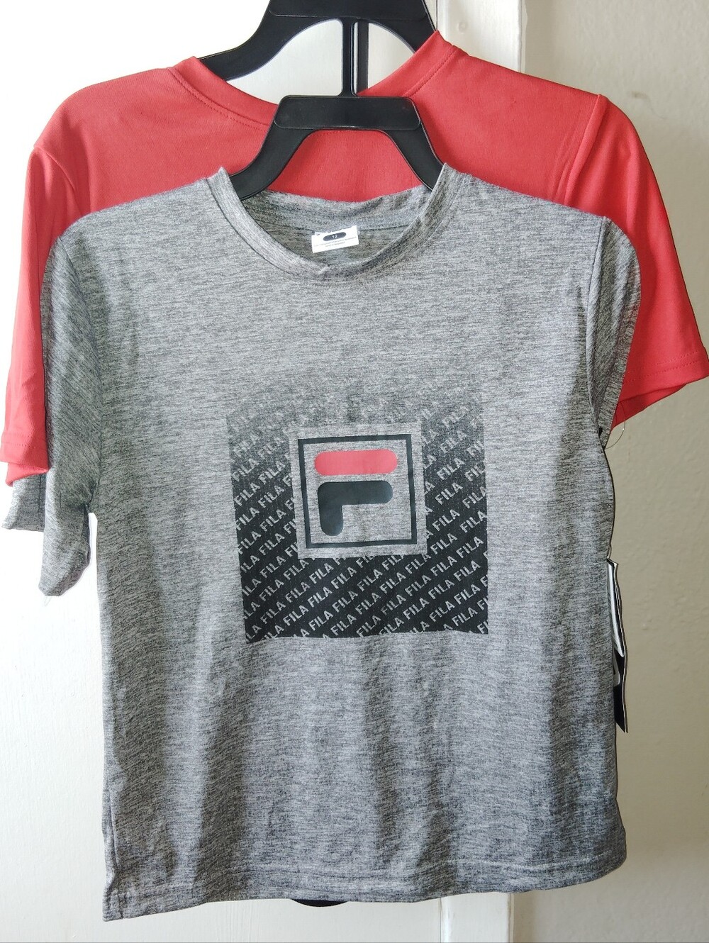 Fila Men’s Grey Heather Logo Tee with Coral Red Accent